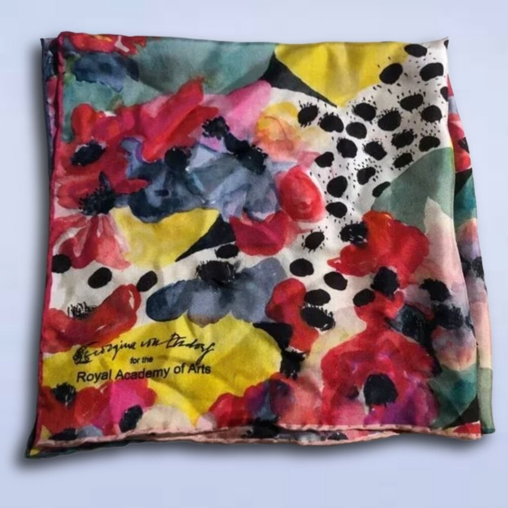 Royal Academy of Arts Silk Scarf Abstract Floral Watercolor Polka Dot | 23"x23"